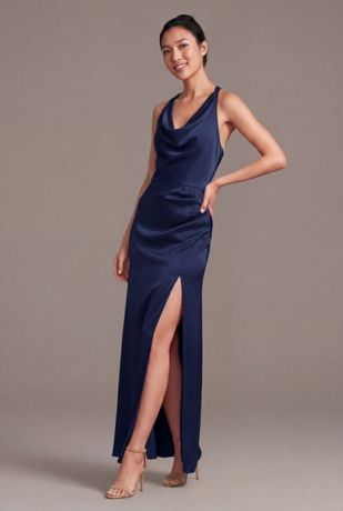 Picture of Luxe Satin Cowl Neck Halter Sheath Dress