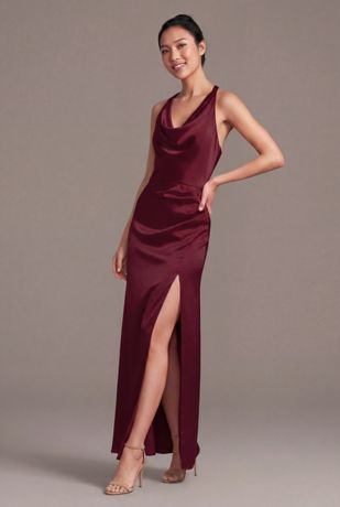 Picture of Luxe Satin Cowl Neck Halter Sheath Dress