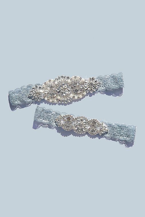 Galina Signature Deco Crystal Encrusted Lace Garter Set