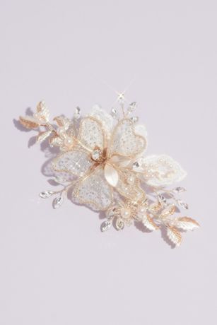 Shimmery Floral Hair Clip With Crystals And Beads David S Bridal
