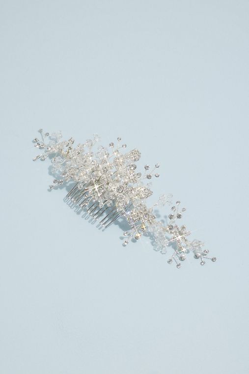 David's Bridal Sprawling Rhinestone Encrusted Floral Spray Comb