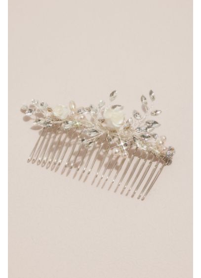 Porcelain Rose Pearl and Crystal Comb - Wedding Accessories