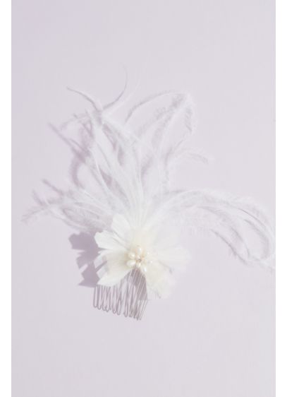 Small Ribbon Flower Comb with Wispy Feathers - Wedding Accessories