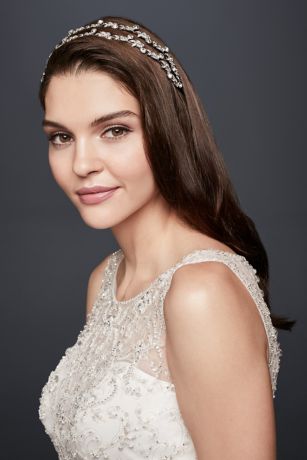 Double Row Crystal Leaf Headband David S Bridal