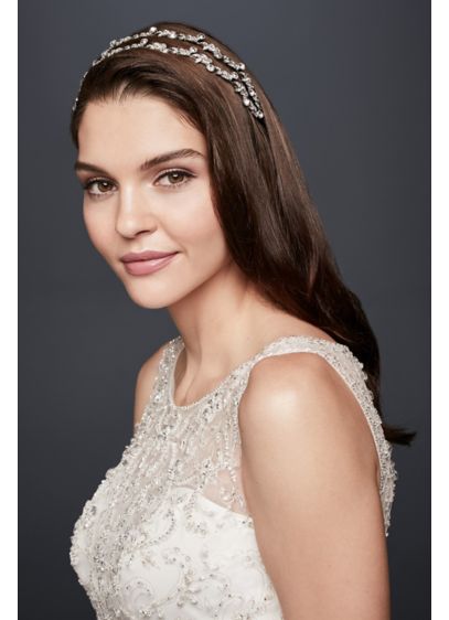 Double Row Crystal Leaf Headband David S Bridal