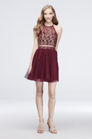 Glitter Print Cap Sleeve Mini Dress | David's Bridal