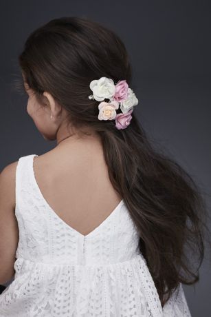 Fabric Rosette Flower Girl Hair Clip Set