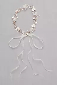 David's Bridal 3D Flower Ribbon-Tie Headband with Pearls