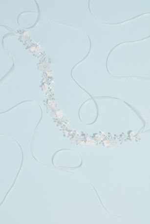 David's Bridal 3D Flower Ribbon-Tie Headband with Pearls