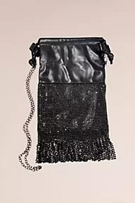 David's Bridal Faux Leather Rhinestone Fringed Crossbody Bag