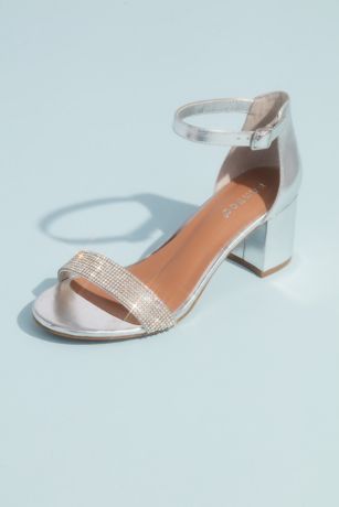small block heel silver shoes