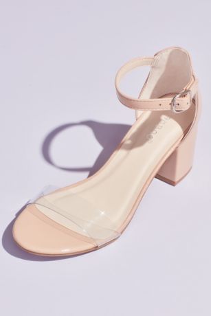 clear strap low block heels