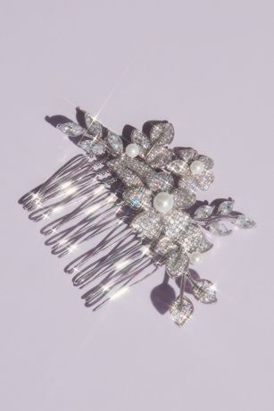 Sidney ~~~ Bridal Silver Hair Comb Floral Daisy with Austrian Crystals and Wired Bendable Rhinestone Detail