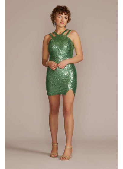 Short Sheath Halter Cocktail and Party Dress - Emerald Sundae