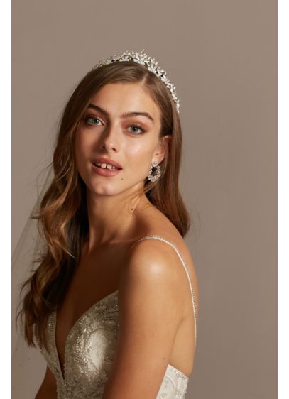 David's Bridal Grey (Floral Tiara with Faceted Jewels)