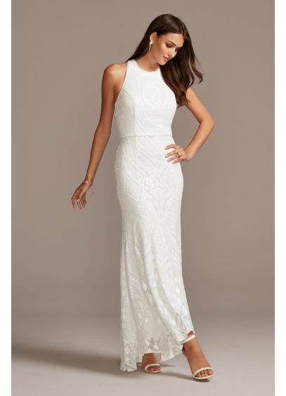 Sequin Pattern High Low Plus Size Sheath Dress David S Bridal