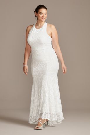 plus size white high low dress