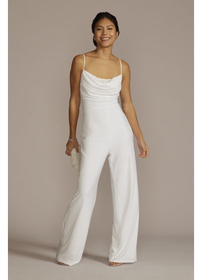 Cowl Neck Spaghetti Strap Jersey Jumpsuit - Fashion-forward meets comfort-conscious in this cowl neck jersey