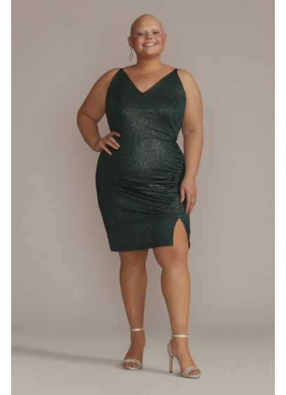 Plus Size Short V-Neck Glitter Dress - For all your upcoming parties and dances, you