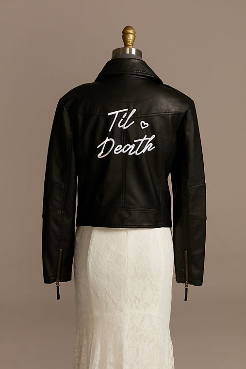 David's Bridal Til Death Script Black Vegan Leather Moto Jacket
