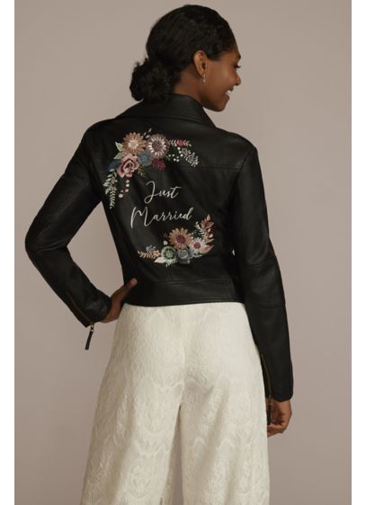 Floral Just Married Vegan Leather Moto Jacket - Wedding Gifts & Decorations