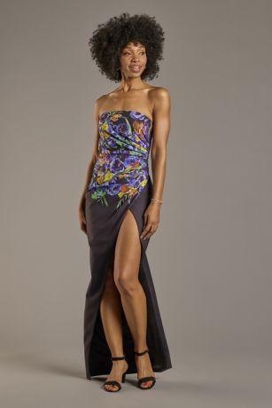 Picture of Strapless Floral Print Sheath Dress with Slit