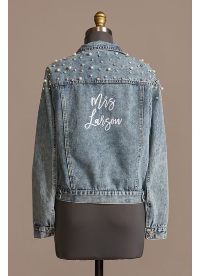 Personalized Pearl and Crystal Denim Jacket - The perfect topper for a rehearsal dinner dress