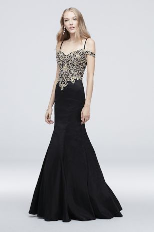 david's bridal black and gold prom dress