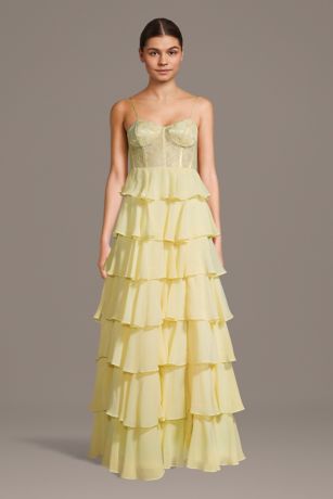 Picture of Chiffon and Lace Tiered Corset Ball Gown
