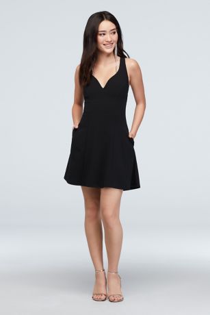 black fit and flare dress with pockets