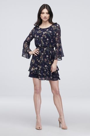 long sleeve short chiffon dress