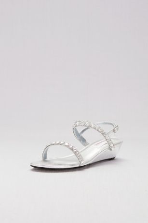 Crystal T-Strap Satin Wedges | David's Bridal