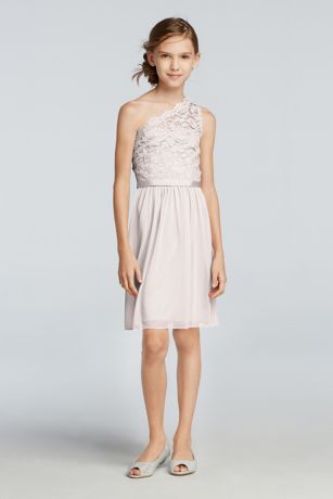 david's bridal one shoulder lace dress