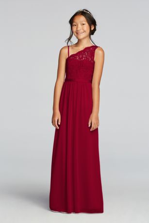 long one shoulder lace bridesmaid dress f17063