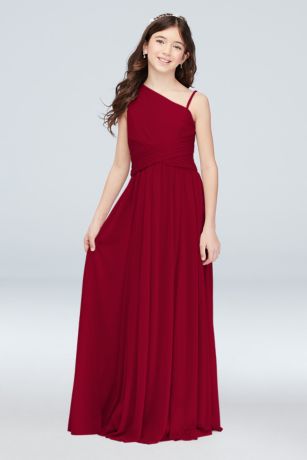 one shoulder mesh bridesmaid dress