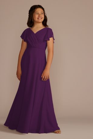 Celebrate DB Studio Flutter Sleeve Full Skirt Girls Dress in Plum Size: 6 David's Bridal