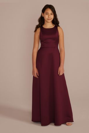 Celebrate DB Studio Sleeveless Satin A-Line Girls Dress in Wine Size: 10 David's Bridal