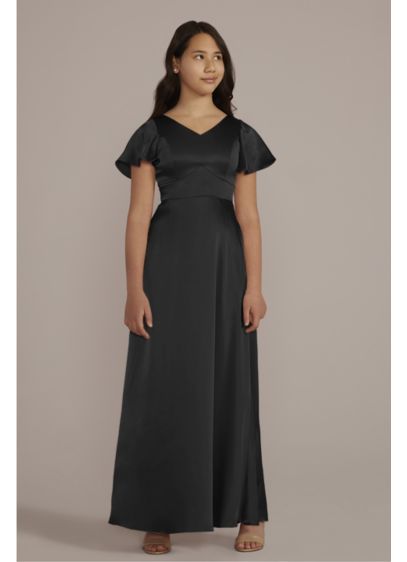 Charmeuse Flutter Sleeve Junior Bridesmaid Dress - A sweet look that'll fit right in with