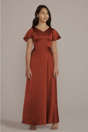 Picture of Charmeuse Flutter Sleeve Junior Bridesmaid Dress