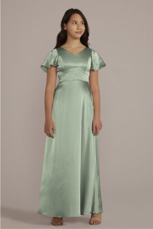 Picture of Charmeuse Flutter Sleeve Junior Bridesmaid Dress