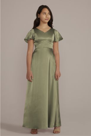Picture of Charmeuse Flutter Sleeve Junior Bridesmaid Dress