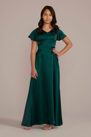 Picture of Charmeuse Flutter Sleeve Junior Bridesmaid Dress