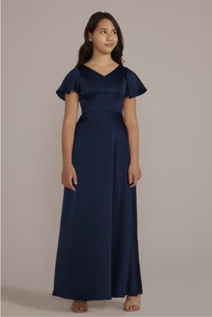 Picture of Charmeuse Flutter Sleeve Junior Bridesmaid Dress