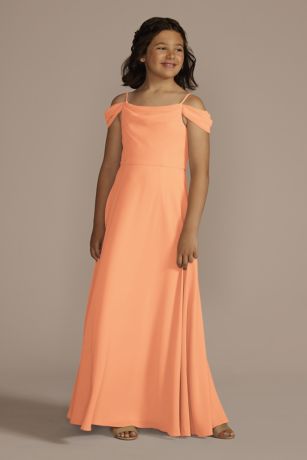 Celebrate DB Studio Chiffon Swag Sleeve Junior Bridesmaid Dress in Orange Sorbet Size: 6 David's Bridal