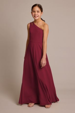 Celebrate DB Studio Chiffon One-Shoulder Junior Dress in Cranberry Size: 14 David's Bridal