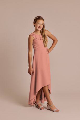 Picture of Chiffon Ruffle One-Shoulder High-Low Junior Dress