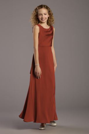 Picture of Matte Satin Bow Back Cowl A-Line Girls Dress