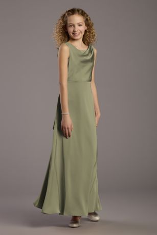 Picture of Matte Satin Bow Back Cowl A-Line Girls Dress