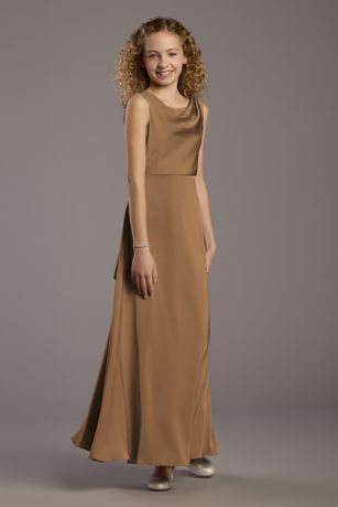 Picture of Matte Satin Bow Back Cowl A-Line Girls Dress
