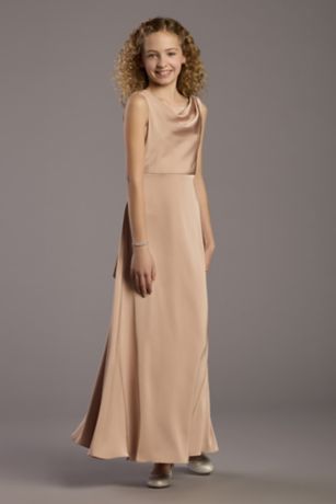 Picture of Matte Satin Bow Back Cowl A-Line Girls Dress